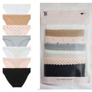 Victoria's Secret 7-PACK LACE-TRIM COTTON BIKINI PANTIES (M) NIB!